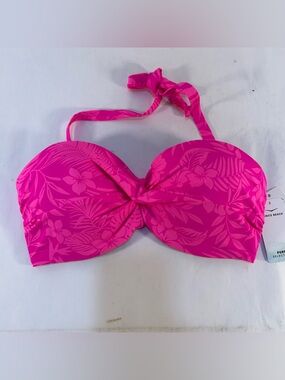 Lascana 34D Tropical Bandeau Bikini Top with Underwire Hot Pink Floral and Palm